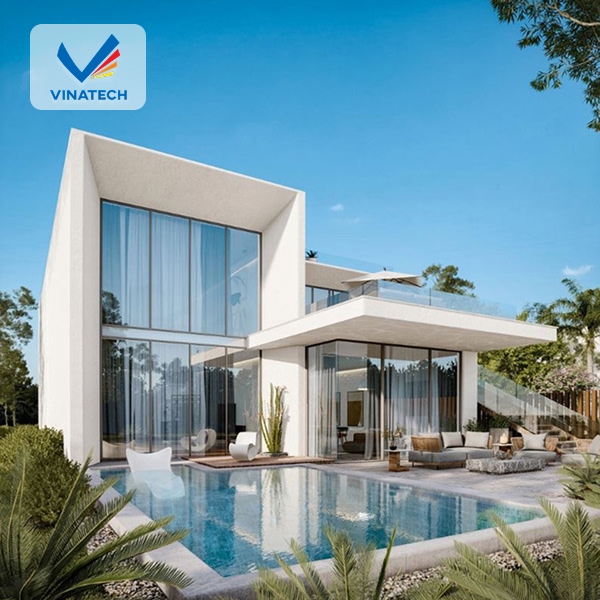 Thiết kế hồ bơi tone trắng giúp tiết kiệm năng lượng nhờ phản chiếu ánh sáng tốt