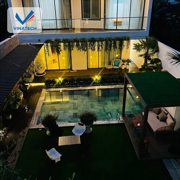 Sự kết hợp cảnh quan sân vườn với thi công hồ bơi cho biệt thự.