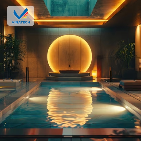 Hồ bơi spa được thiết kế hiện đại, mang lại không gian thư giãn và nâng cao giá trị thẩm mỹ cho công trình